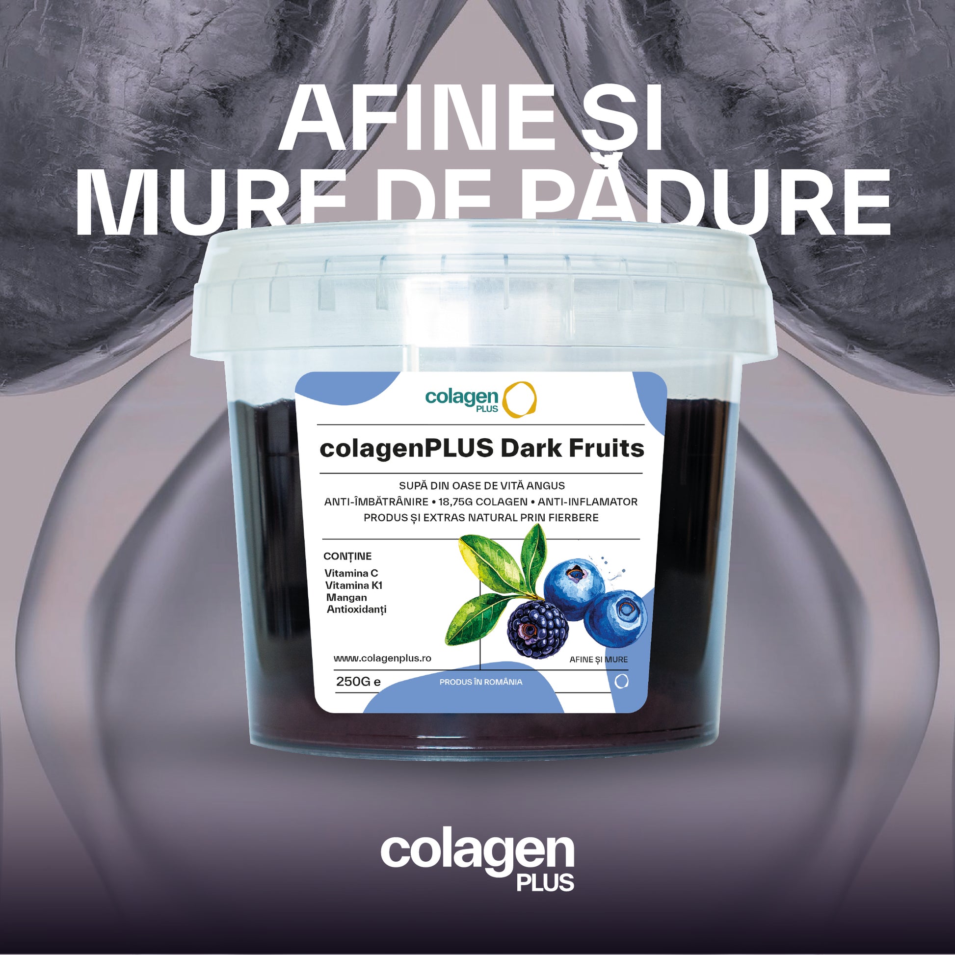 Colagen Bioactiv 100% Natural, 18.750mg, Fără Aditivi, cu Afine și Mure de Pădure din Supǎ de Oase Angus pentru Articulații & Ten · colagenPLUS  colagenPLUS.
