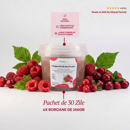 ColagenPlus Zmeură și Merișoare — pachet 30 de zile, 6 borcane