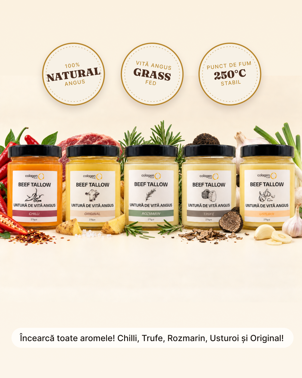 Untură de Vită Angus MIX Descoperă, 100% naturală – pachet 4 arome × 275 g