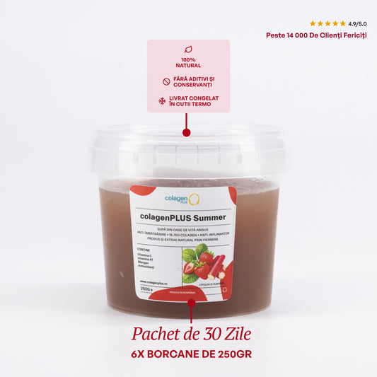 ColagenPlus Summer — Căpșuni și Rubarbă, pachet 30 de zile, 6 borcane