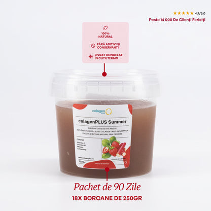 ColagenPlus Summer — Căpșuni și Rubarbă, pachet 90 de zile, 18 borcane