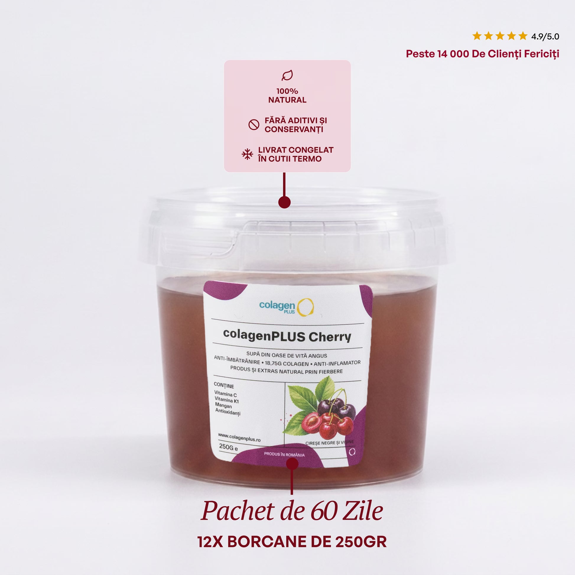 ColagenPlus Cherry — Cireșe Negre și Vișine, pachet 60 de zile, 12 borcane