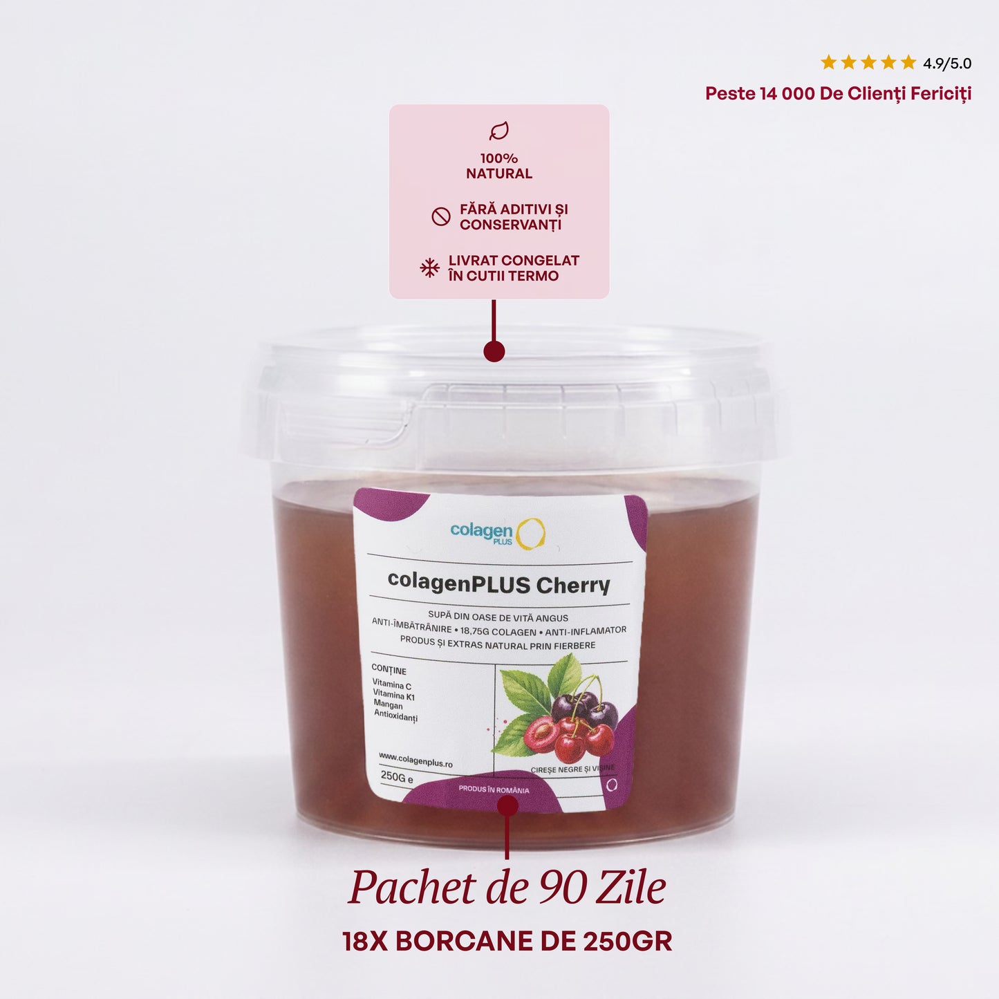 ColagenPlus Cherry — Cireșe Negre și Vișine, pachet 90 de zile, 18 borcane