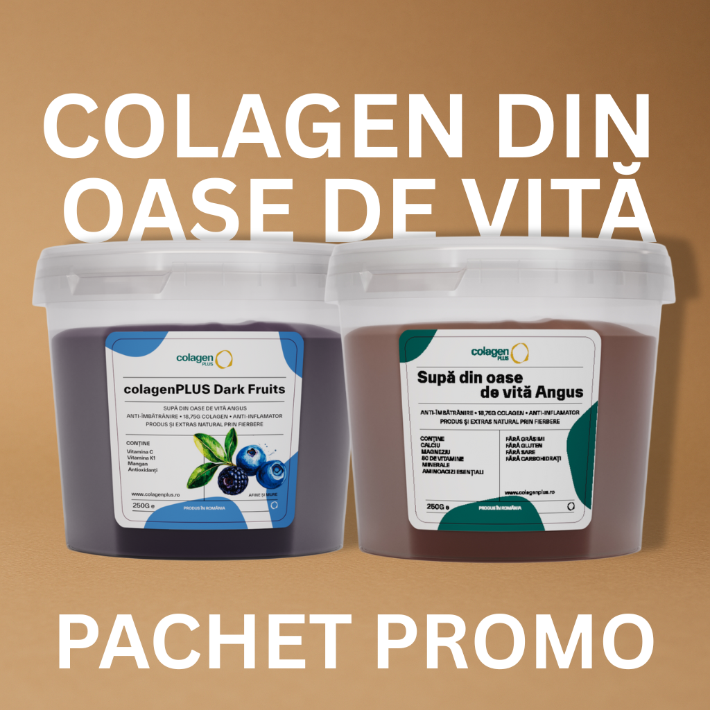 PACHET PROMO - Colagen Biodisponibil 100% Natural, 18.750mg, Fără Aditivi, cu Afine și Mure de Pădure + Original din Supǎ de Oase Angus · colagenPLUS
