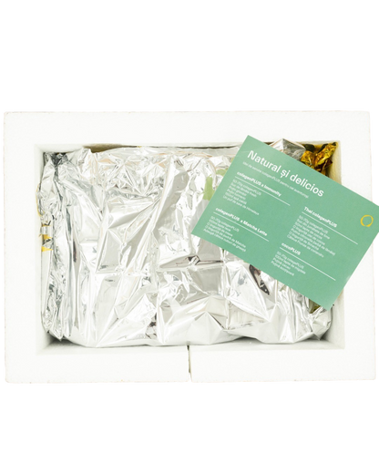 ColagenPlus – colagen 100% natural din oase de vită, ambalat în cutie termo premium pentru protecția produsului și păstrarea calității.