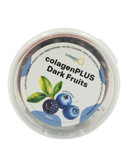 Cutie ColagenPlus – colagen 100% natural din oase de vită, îmbogățit cu aromă naturală de afine și mure. Supliment premium fără aditivi, conceput pentru sănătatea articulațiilor, elasticitatea pielii și un plus de energie, cu gust plăcut și natural.