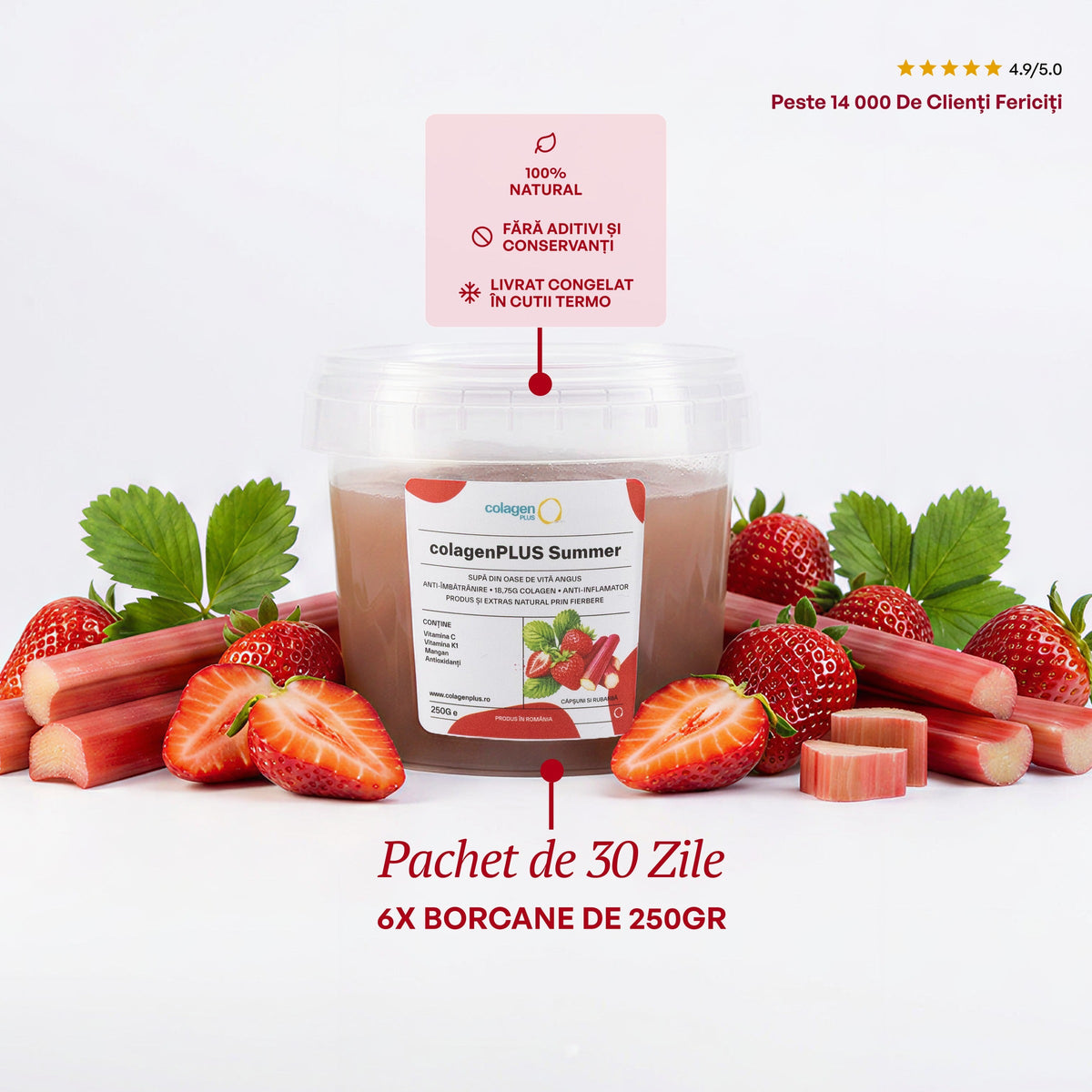 ColagenPlus Căpșuni și Rubarbă — pachet 30 de zile, 6 borcane
