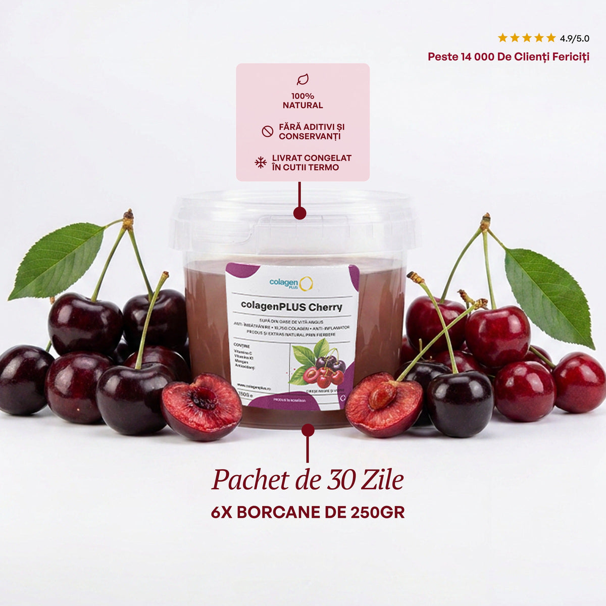 ColagenPlus Cireșe Negre și Vișine — pachet 30 de zile, 6 borcane
