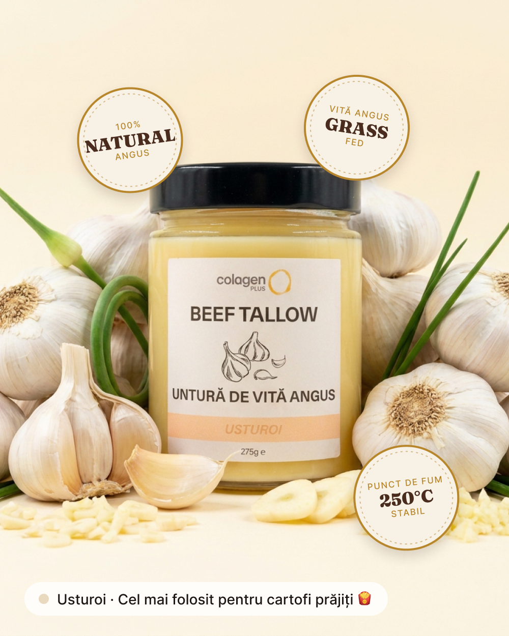 Untură de vită Angus cu Usturoi, borcan 275 g